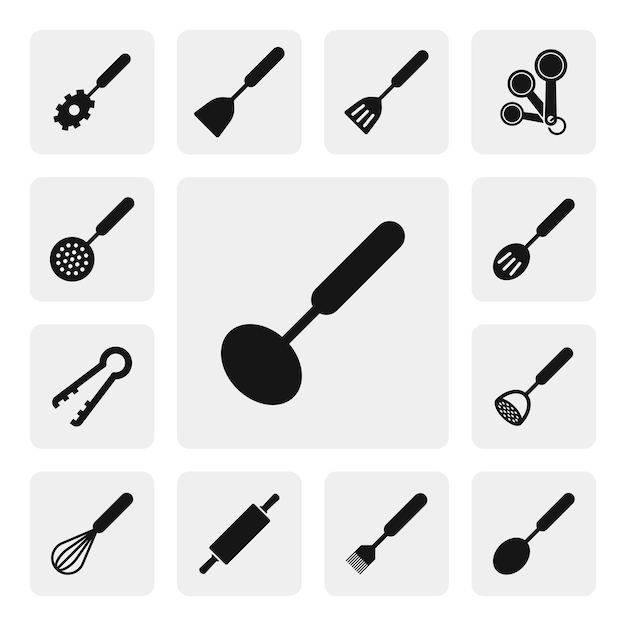Vecteur louche à soupe télévision web icône signe silhouette solide icône noire conception vectorielle. cuisine, jeu d'icônes de cuisine