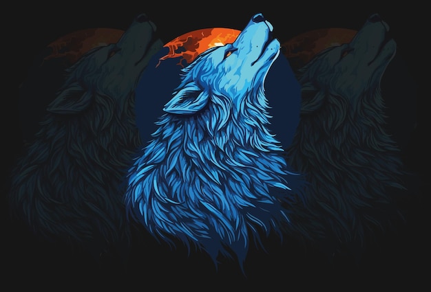 Un loup bleu hurlant à la lune