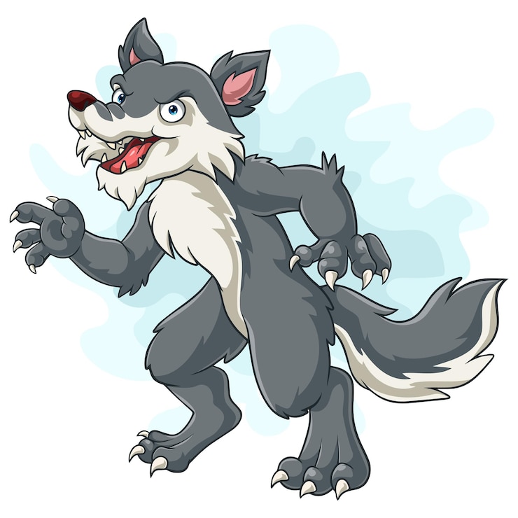 Vecteur loup en colère de dessin animé isolé sur fond blanc