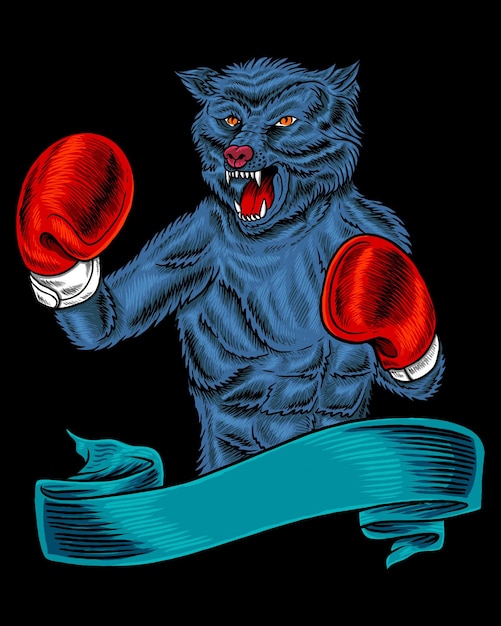 Loup en colère avec tenue de boxe