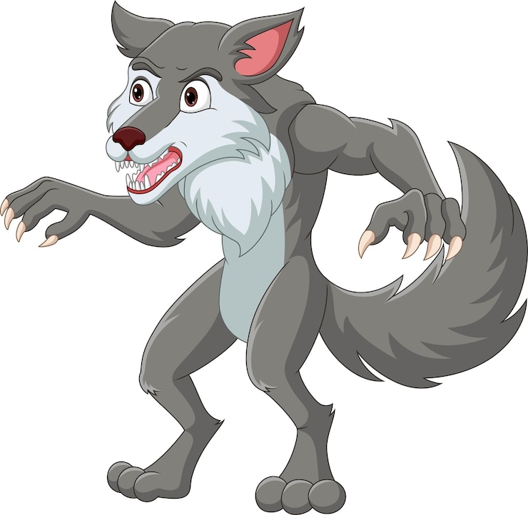 Vecteur loup de dessin animé debout sur fond blanc