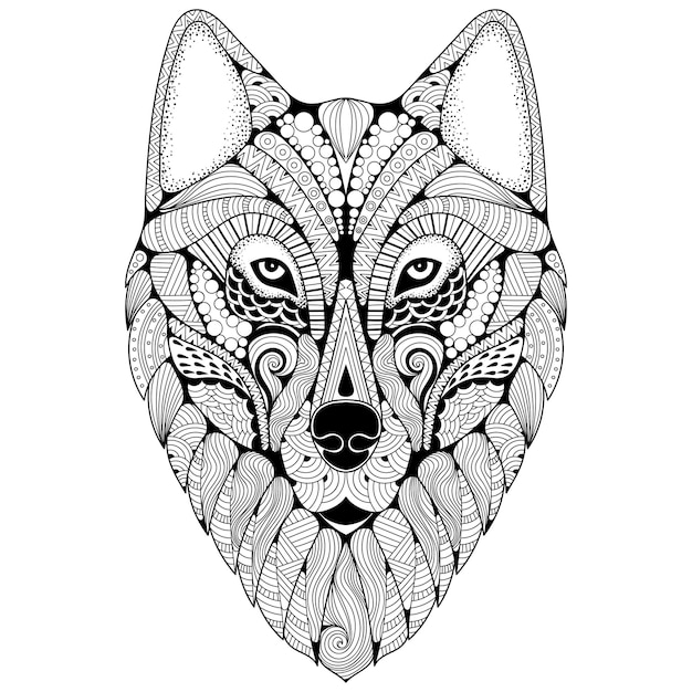 Loup Dessiné à La Main Avec Motif Ethnique Floral Doodle Coloriage Zendoodle Styliser Du Vecteur De Loup Dire