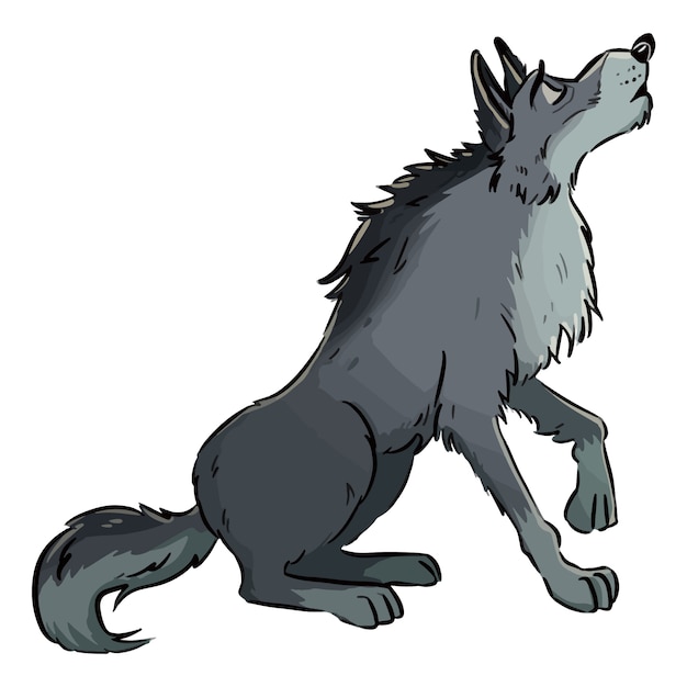 Loup Hurlant Sur La Lune. Illustration De Dessin Animé De Chien Ou De Loup Lineart.