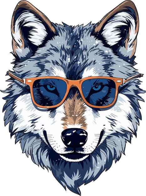 Vecteur un loup avec des lunettes de soleil sur son visage et un fond blanc.