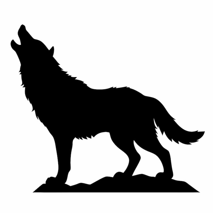 Vecteur un loup se tient sur un rocher avec un fond noir