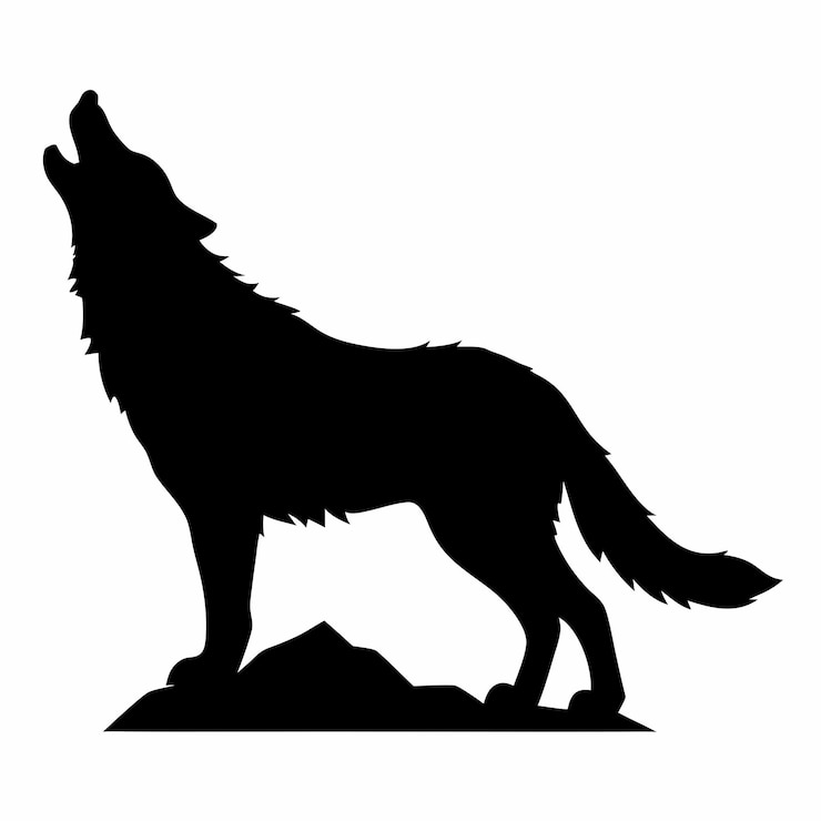 Vecteur un loup se tient sur un rocher avec un fond noir