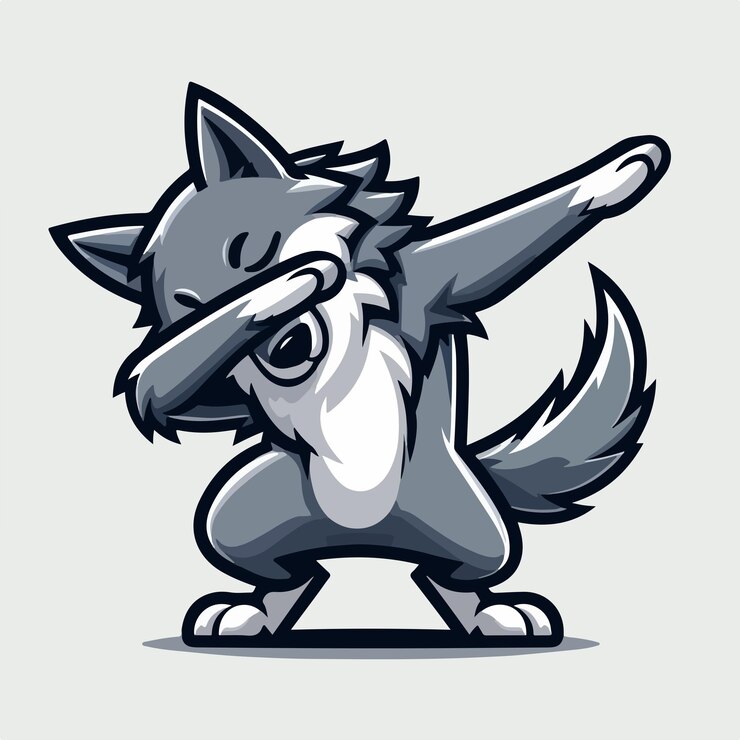 Vecteur loup vecteur avec pose de dabbing conception de dessin animé simple et minimaliste