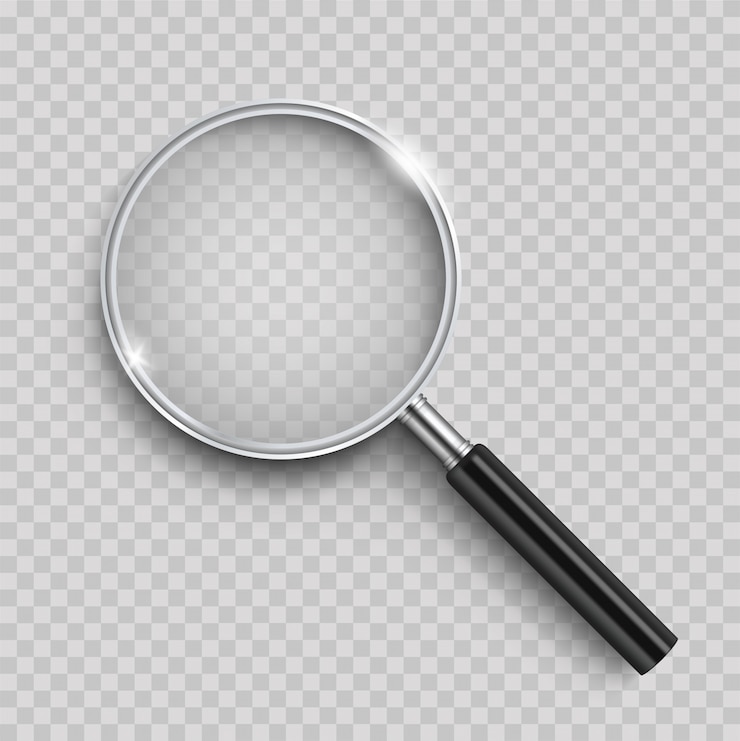 Vecteur loupe réaliste avec ombre sur un transparent.