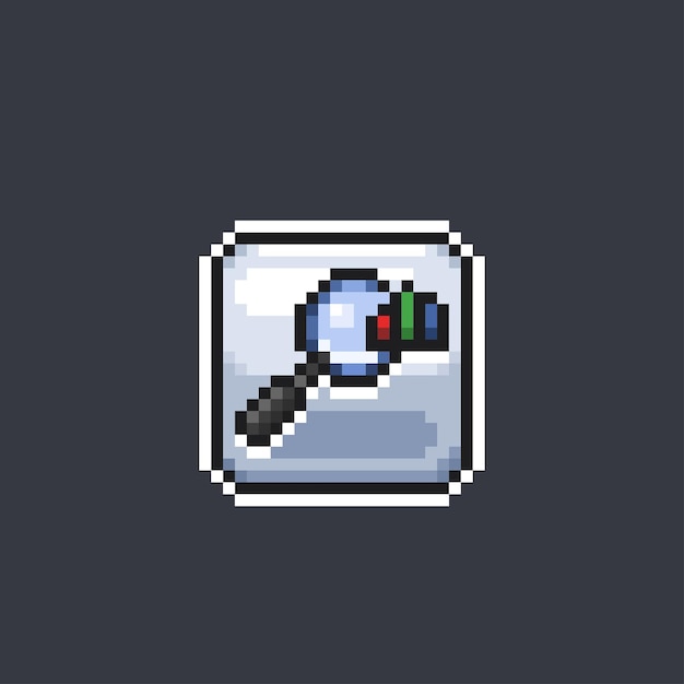 loupe avec signe de barre de graphique dans le style pixel art