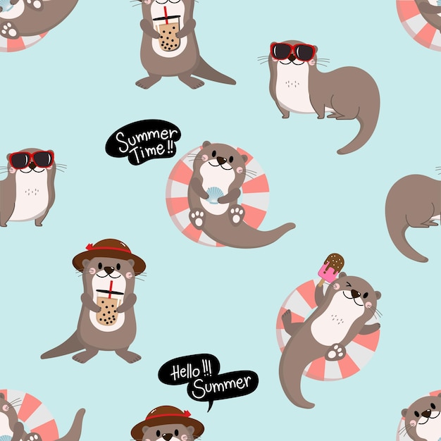 Loutre mignonne en modèle sans couture de vacances d'été