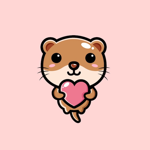 Vecteur loutre mignonne serrant un coeur d'amour