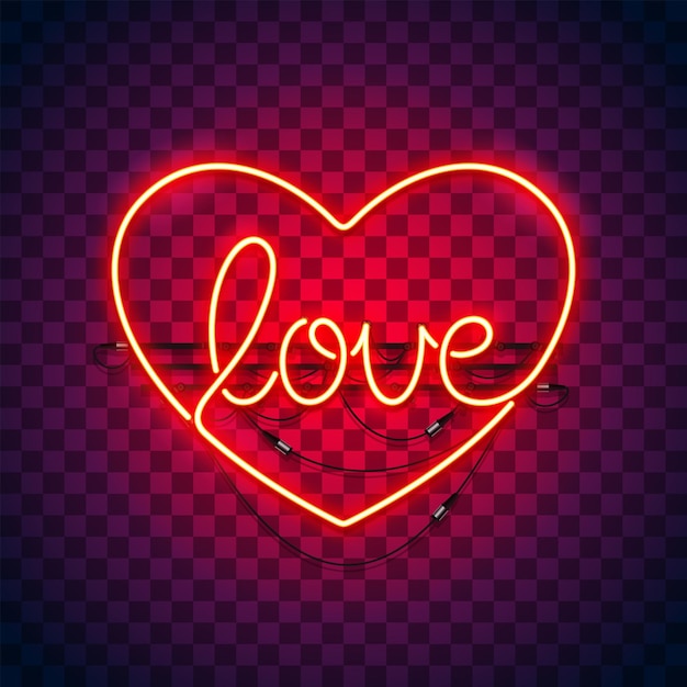 Love Heart Neon Sign Sur La Transparence