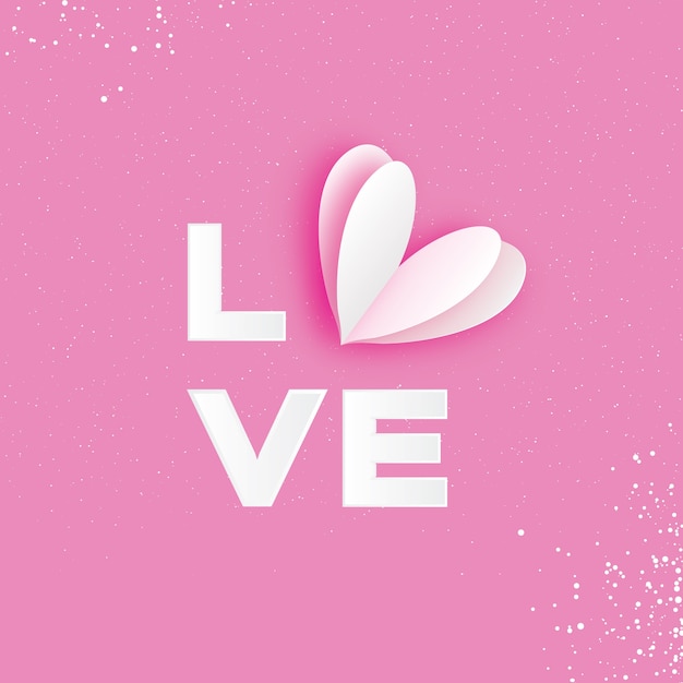 LOVE lettrage typographique avec coeur découpé en papier blanc