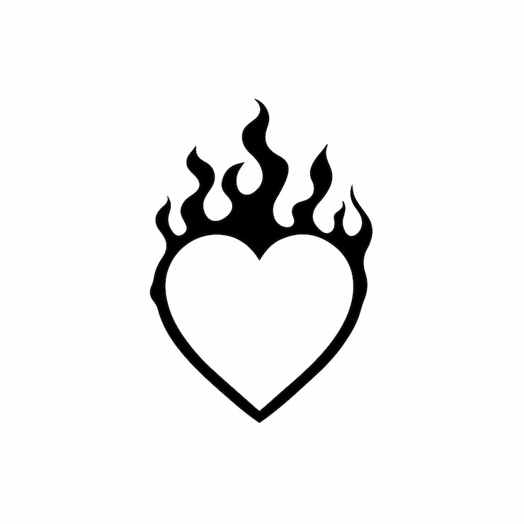 Vecteur love on fire symbole logo conception de tatouage pochoir illustration vectorielle