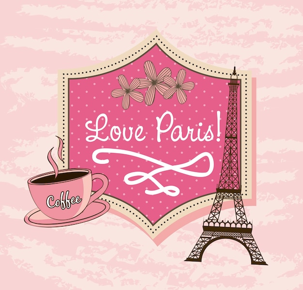 Vecteur love paris avec tour eiffel et café