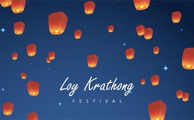 Loy Krathong Festival Travel Thailand Poster Design Background Vector Illustration.