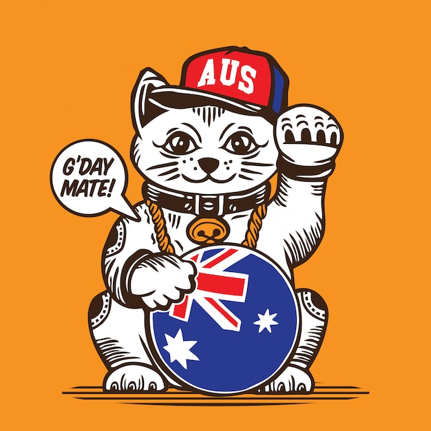 Lucky Fortune Cat Design De Personnage De Drapeau Australien