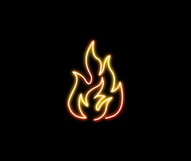 Lumière au néon de la flamme de feu dans un dessin en ligne continue