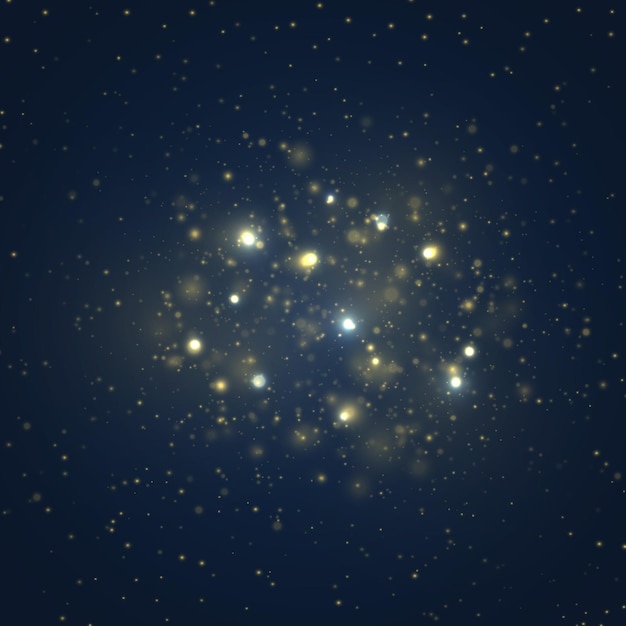 Lumière Bokeh Floue Sur Fond Bleu Glitter étoiles Clignotantes Défocalisées étincelles D'or De Noël