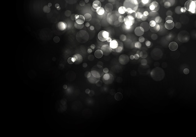 Lumière Floue Bokeh Sur Fond Noir. Et Modèle De Vacances Du Nouvel An. Paillettes D'argent Abstraite Défocalisé étoiles Et étincelles Clignotantes.