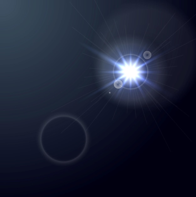 Lumière parasite brillante sur fond bleu foncé