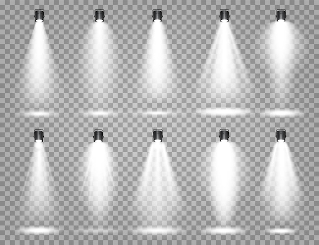 Lumière de pointe vectorielle réglée faisceau lumineux transparent effet réaliste éclairage de scène éclairé