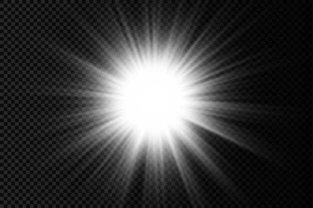 La lumière rougeoyante blanche éclate les étoiles brillantes les rayons du soleil l'effet lumineux de la lumière du soleil