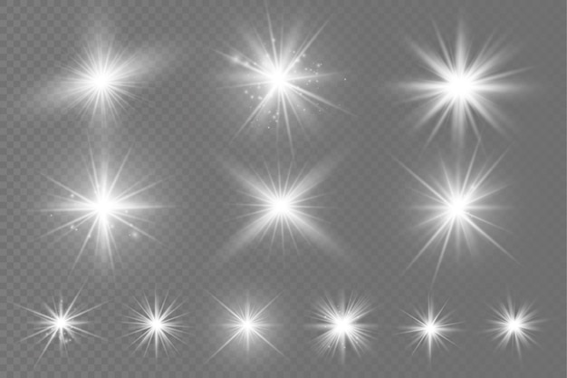 La Lumière Rougeoyante Blanche éclate Les étoiles Brillantes Les Rayons Du Soleil L'effet Lumineux De La Lumière Du Soleil