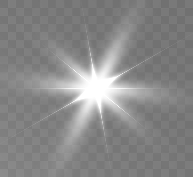 La lumière rougeoyante blanche explose sur un fond transparent Étoile brillante Soleil brillant transparent