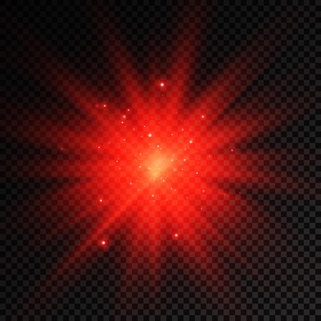 La lumière rougeoyante rouge éclate une étoile brillante rayons du soleil effet de lumière flambée de soleil