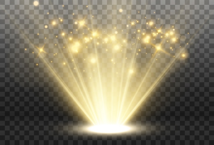 Vecteur une lumière vive qui brille sur un fond transparent. rayons lumineux émanant d'une source lumineuse.