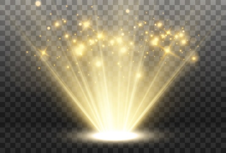 Vecteur une lumière vive qui brille sur un fond transparent. rayons lumineux émanant d'une source lumineuse.