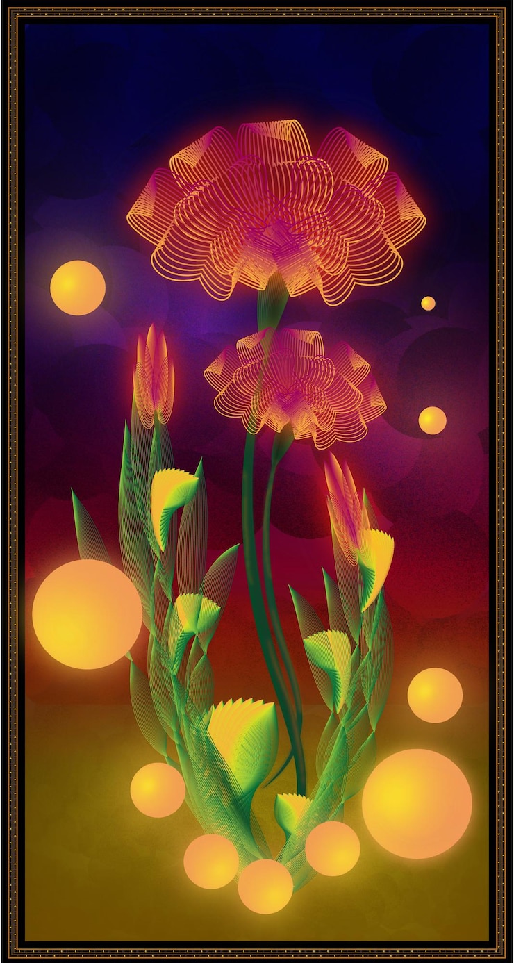Vecteur lumières filaires de fleurs exotiques fantaisie