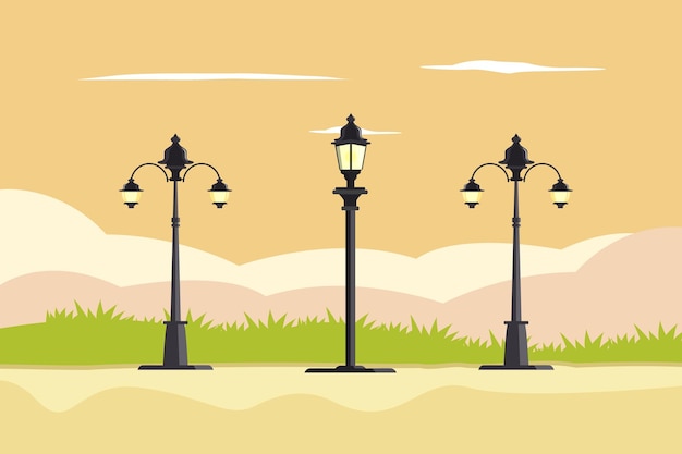 Lumières de jardin bordées Banc de parc Concept Illustration vectorielle plate colorée isolée