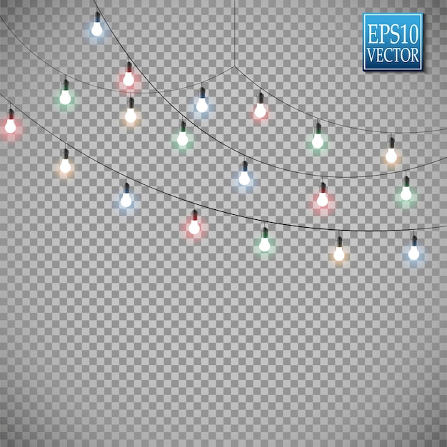 Lumières de Noël isolés sur fond transparent