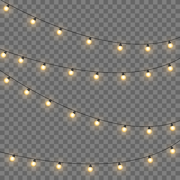 Lumières de Noël jaunes isolés des éléments de conception réaliste. Lumières de Noël isolés sur fond transparent. Guirlande lumineuse de Noël.