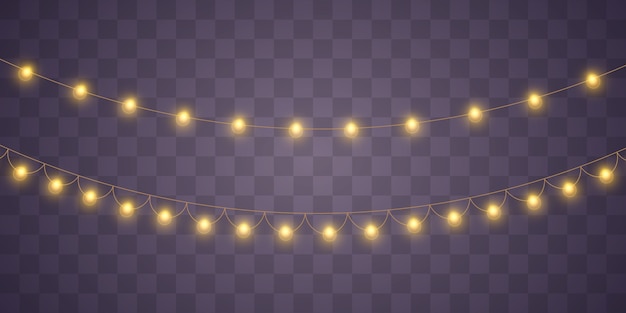 Lumières de Noël jaunes isolés des éléments réalistes.