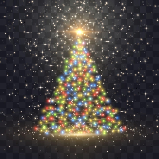 Vecteur lumières scintillantes vectorielles sous la forme d'un arbre de noël avec des particules brillantes