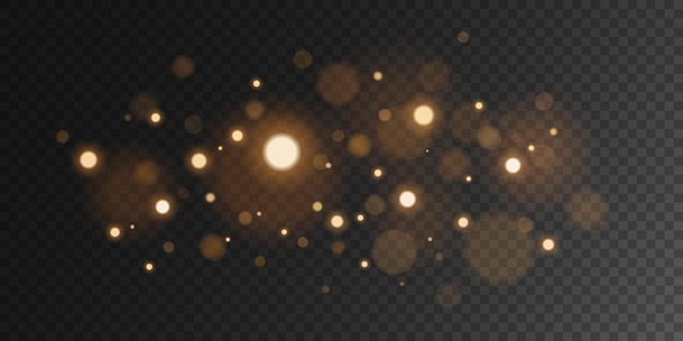 Vecteur lumières vives abstraites avec des lueurs dorées bokeh isolées sur un fond transparent sombre effet de scintillement de noël illustration vectorielle eps 10