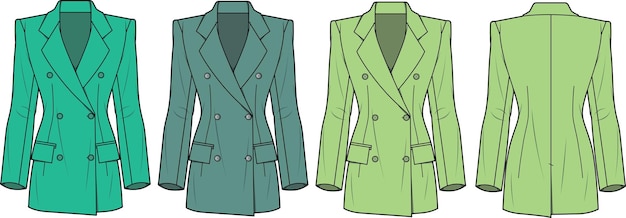 Vecteur lunar womens blazer avant et arrière croquis plat modèle d'illustration vectorielle de dessin technique