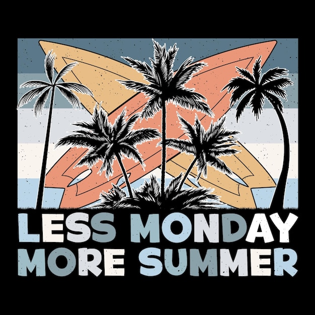 Vecteur lundi moins plus d'été surf à la plage sunset sublimation d'été design de t-shirt