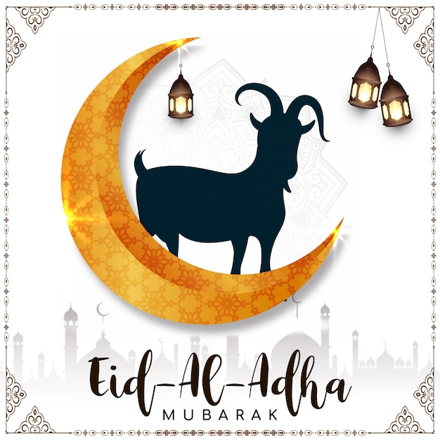 La lune du croissant d'Eid al-Adha Mubarak et la silhouette de la chèvre