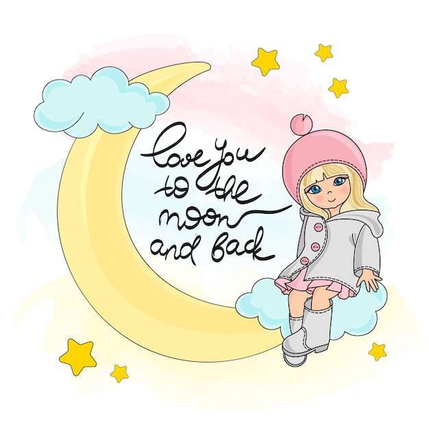 Lune Girl Color Vector Illustration Set