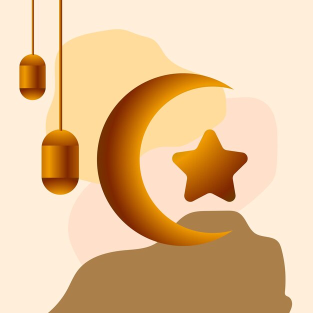 Lune Islamique Orange Et Illustration Vectorielle De Fond étoile