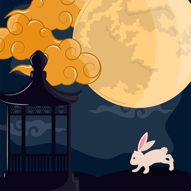 Lune nocturne avec lapin