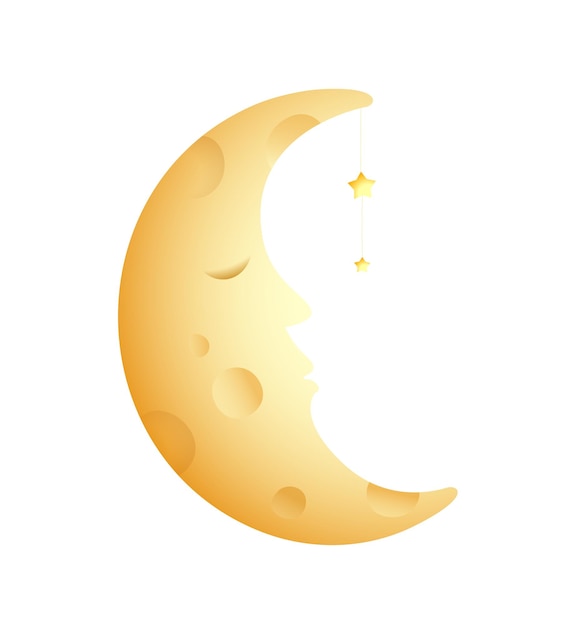 Lune D'or Avec Le Visage Humain Endormi Clipart