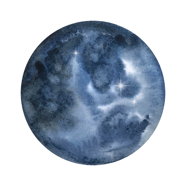 Lune ronde bleu foncé aquarelle