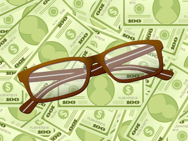 Vecteur lunettes de lecture sur fond dollar