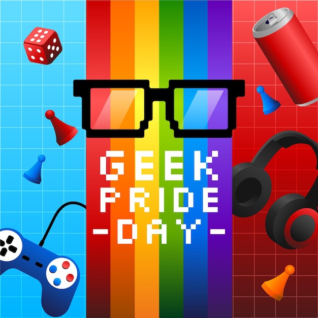 Vecteur lunettes de lecture et jeux geek pride day