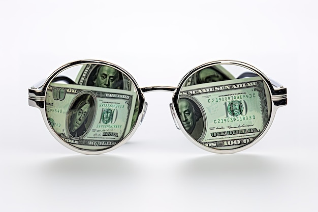 Vecteur des lunettes de lunettes avec une lentille de cent dollars concept de publicité art créatif gains de photo